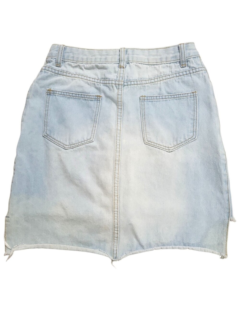 Nasty Gal High-Low Denim Mini Jean Skirt Size 6 Button Down Raw Hem Light Blue - Picture 3 of 9